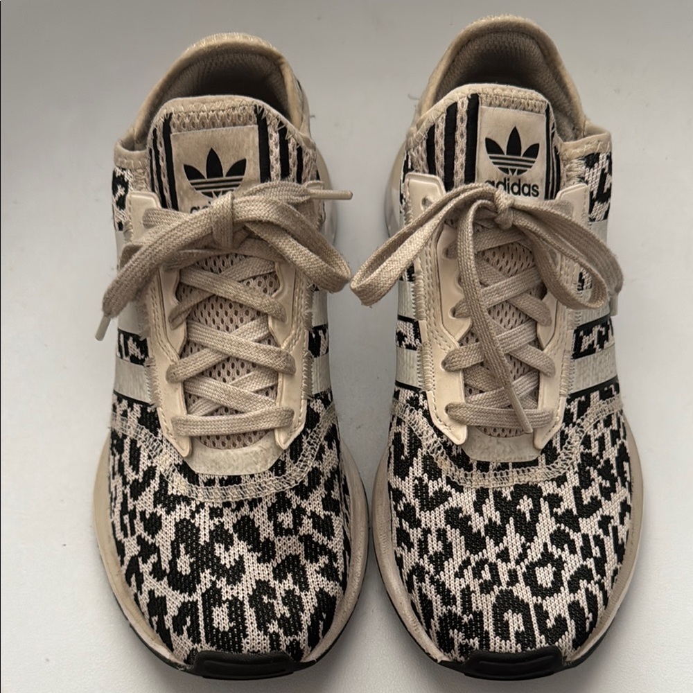 Adidas Black and Cream Leopard Print Sneakers